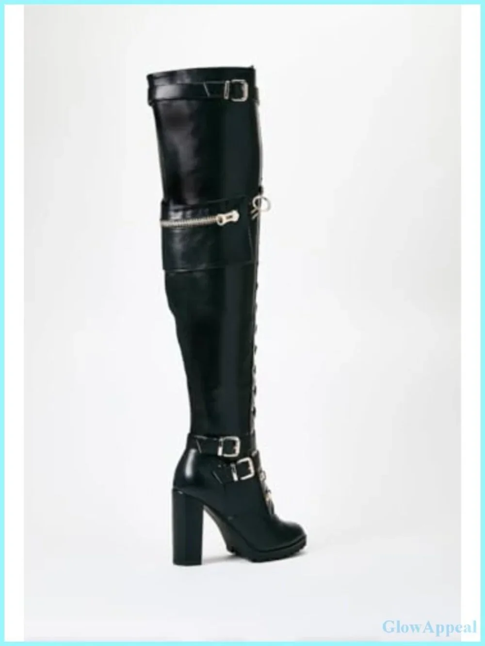 Thigh High Boots for Women Chunky Block Heel Lace Up Combat Riding Boots Wide